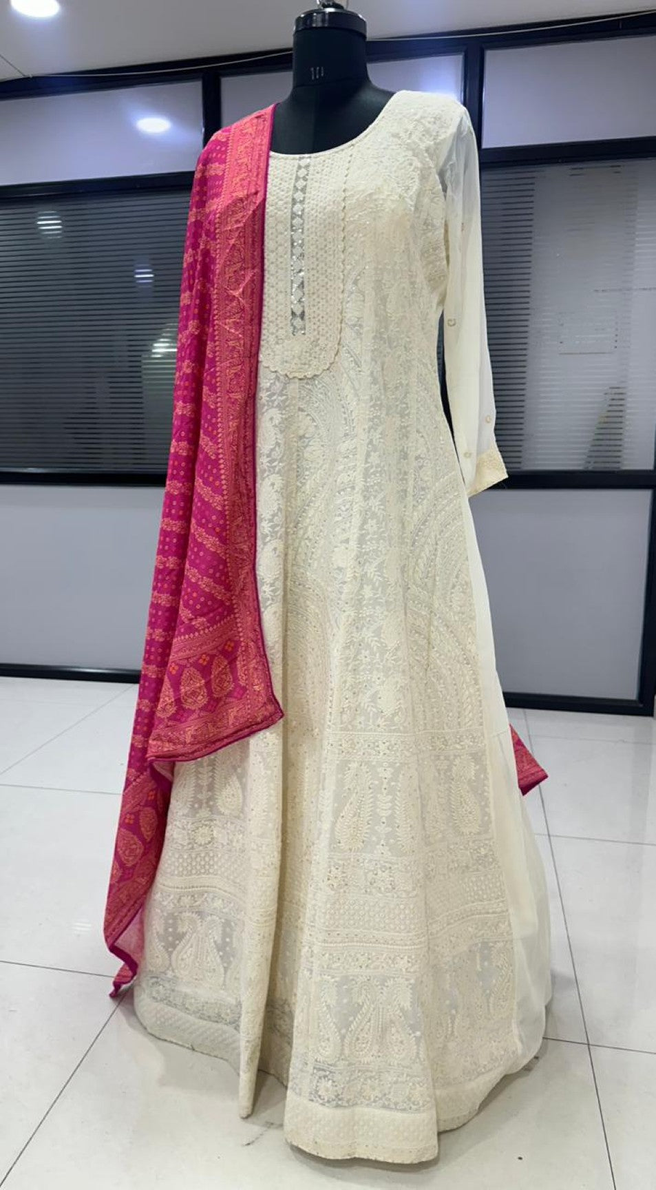 Anaita White Georgette Stitched Anarkali Suit with Embroidery & Sequence Work - Dista