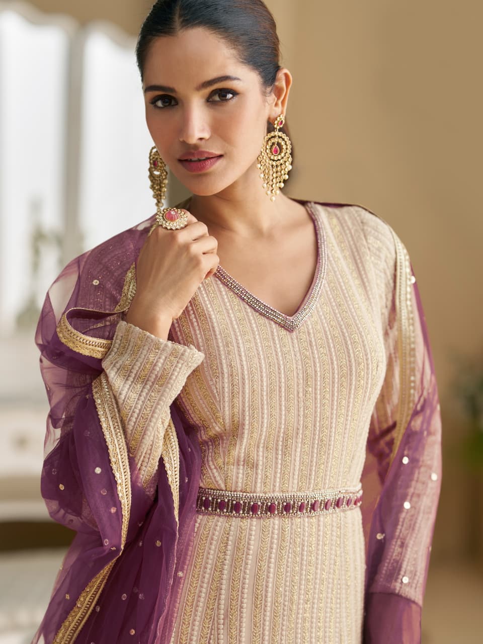 Anaita Cream Georgette Stitched Anarkali Suit with Embroidery & Sequence Work - Dista