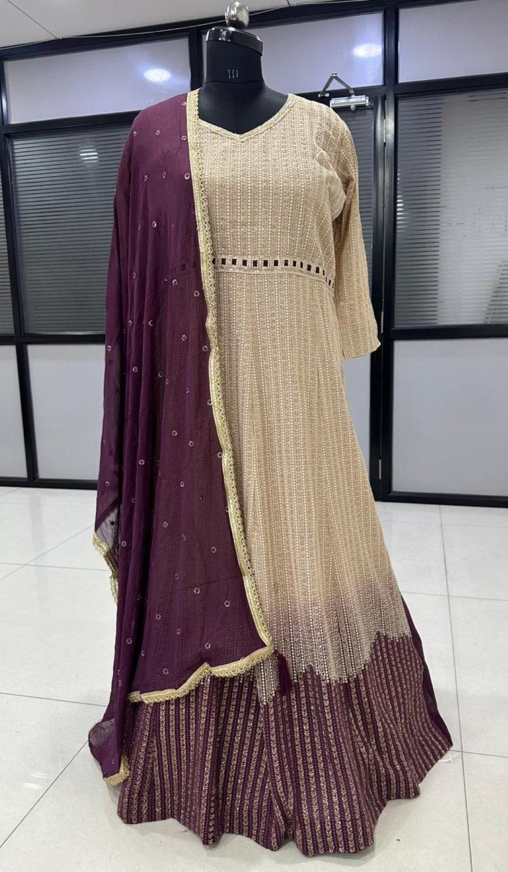 Anaita Cream Georgette Stitched Anarkali Suit with Embroidery & Sequence Work - Dista