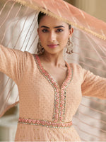 Thumbnail for Anaita Peach Georgette Stitched Anarkali Suit with Embroidery & Sequence Work - Dista