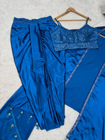 Thumbnail for Prazu Fashion Blue Satin Silk Thread Sequence Western Dhoti With Strug