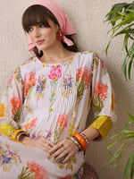 Thumbnail for Indo Era Floral Printed Round Neck Pure Cotton Straight Kurta With Trouser