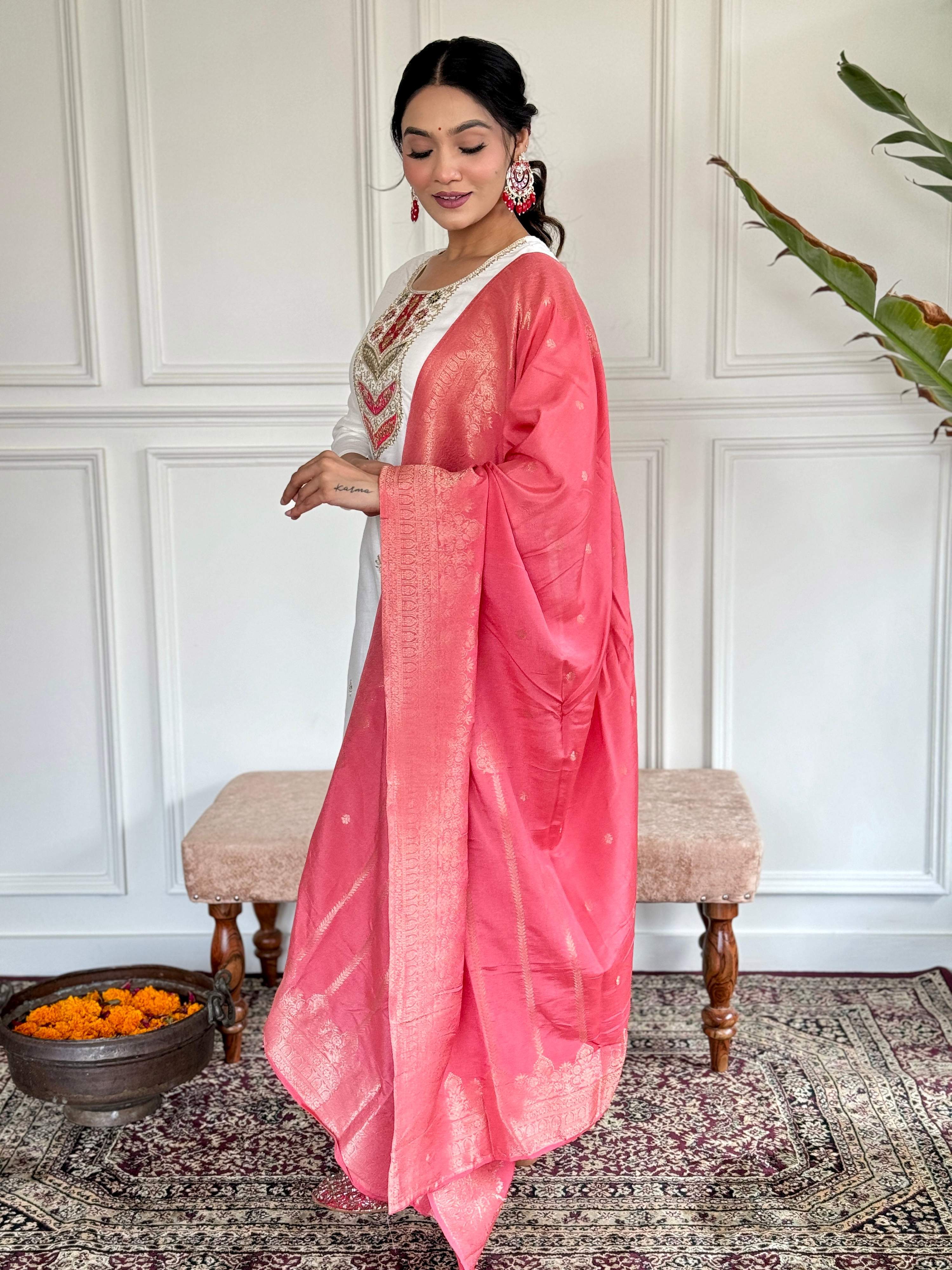 The52 Embroidered Viscose blend Fabric Straight Kurta, Pant and Dupatta Set