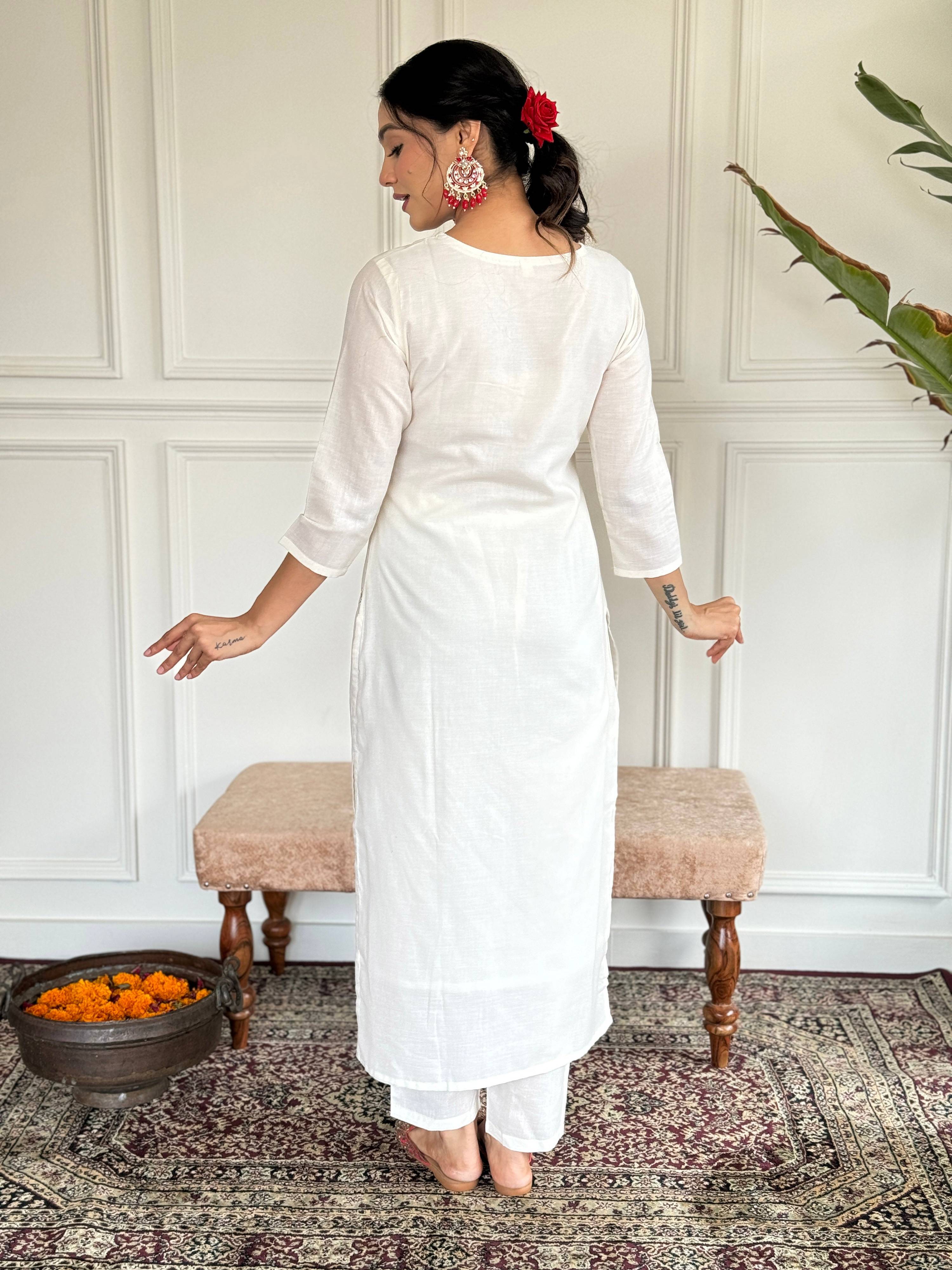 The52 Embroidered Viscose blend Fabric Straight Kurta, Pant and Dupatta Set