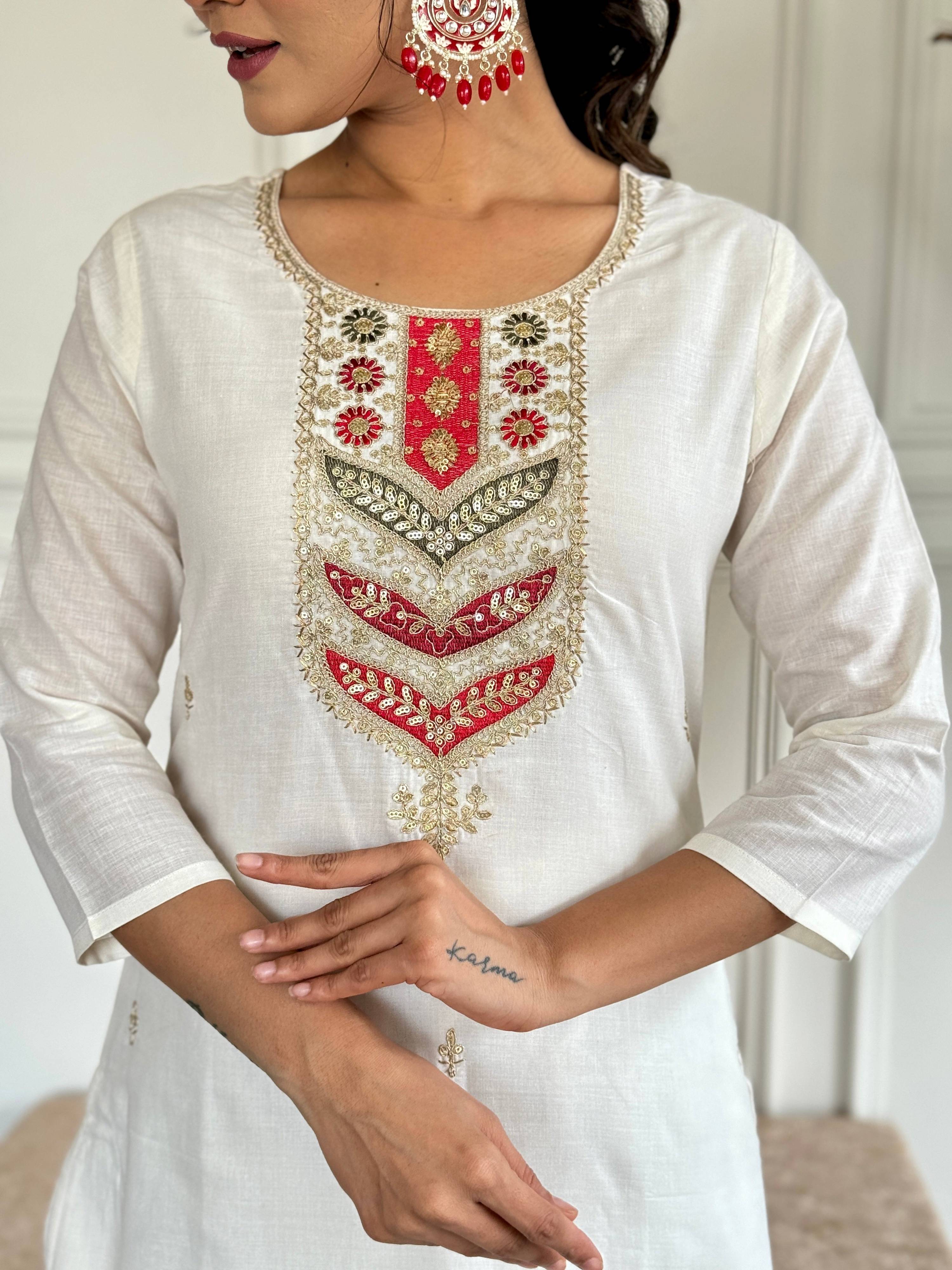 The52 Embroidered Viscose blend Fabric Straight Kurta, Pant and Dupatta Set