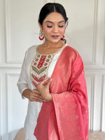 Thumbnail for The52 Embroidered Viscose blend Fabric Straight Kurta, Pant and Dupatta Set