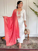 Thumbnail for The52 Embroidered Viscose blend Fabric Straight Kurta, Pant and Dupatta Set