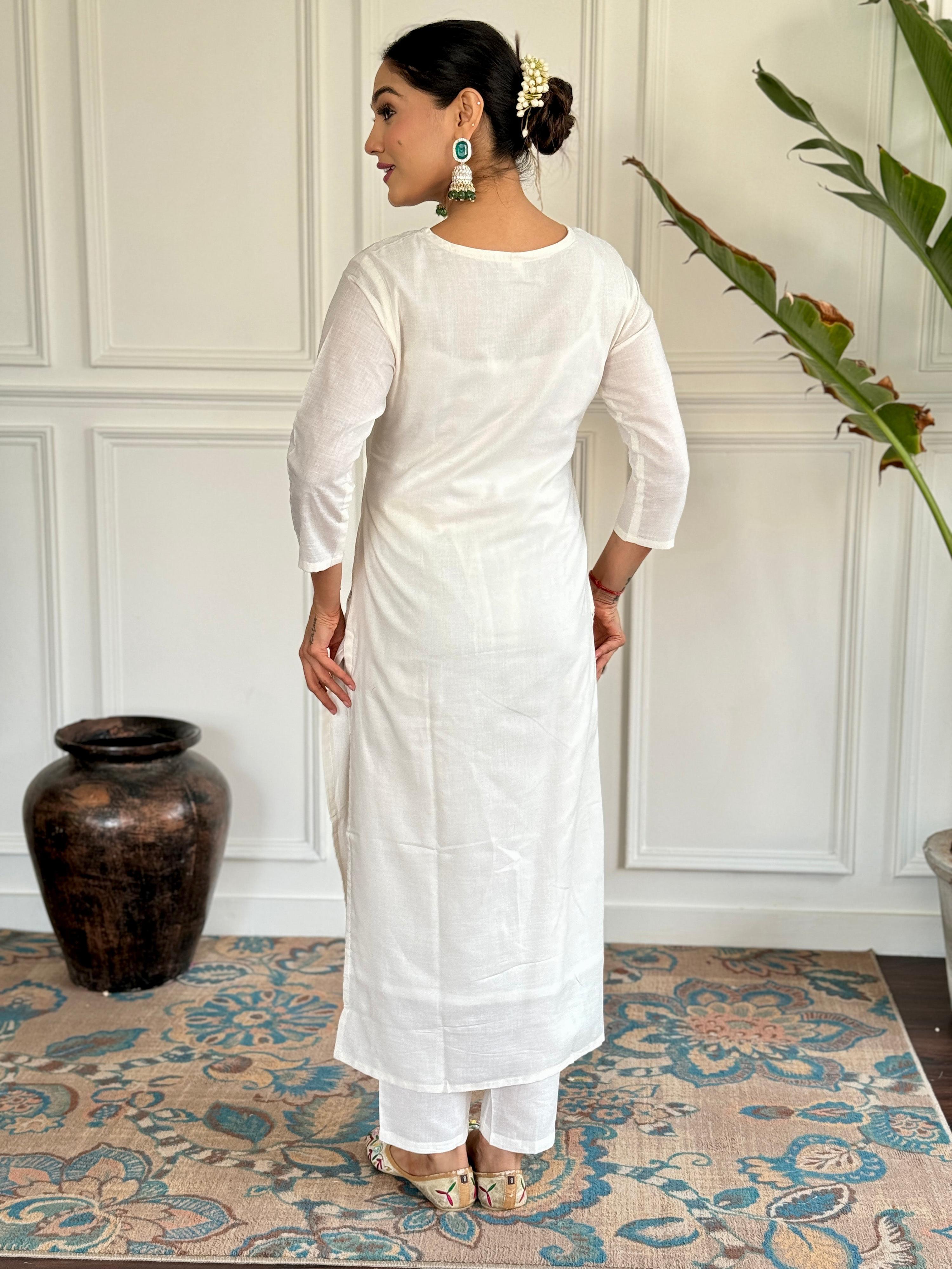 The52 Embroidered Viscose blend Fabric Straight Kurta, Pant and Dupatta Set