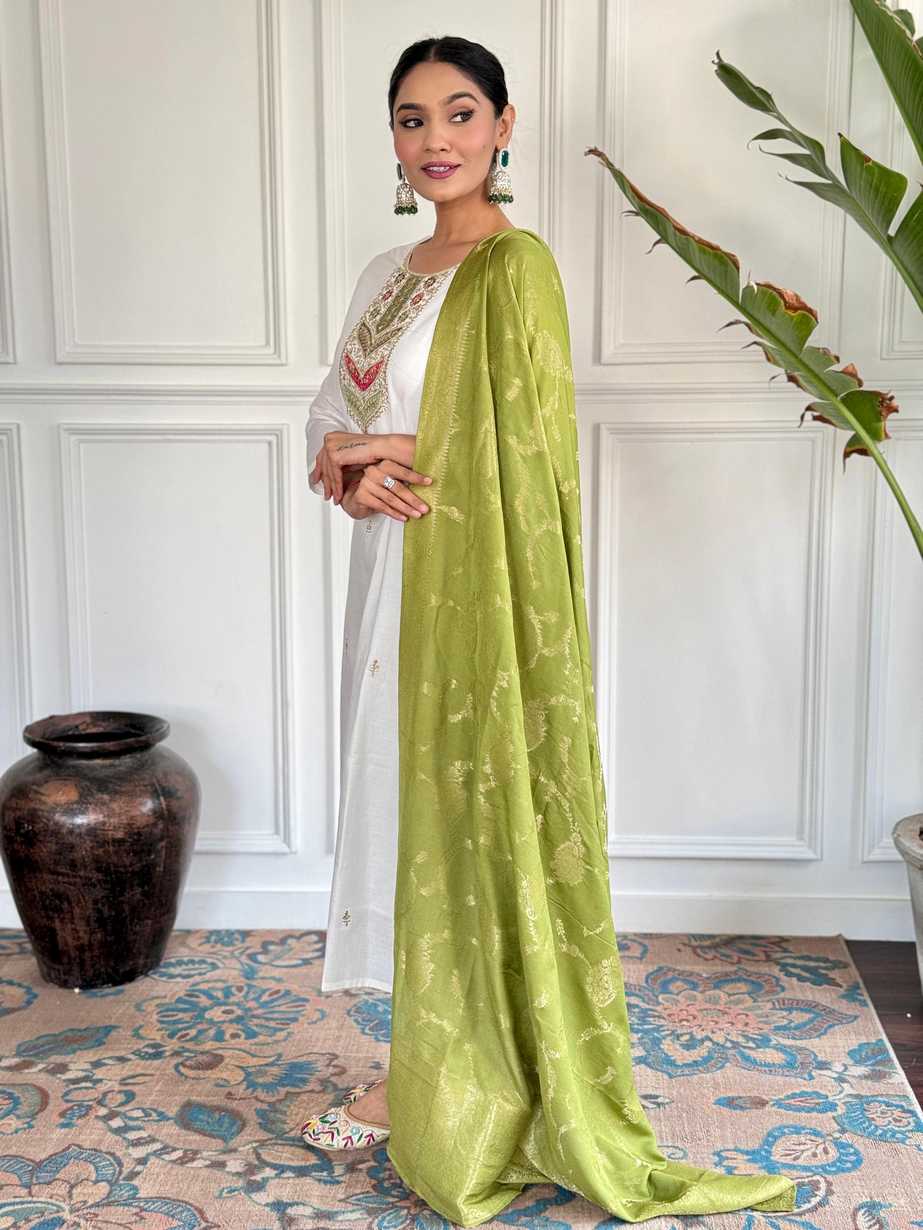 The52 Embroidered Viscose blend Fabric Straight Kurta, Pant and Dupatta Set