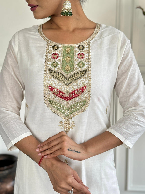 The52 Embroidered Viscose blend Fabric Straight Kurta, Pant and Dupatta Set