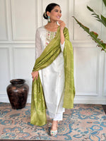 Thumbnail for The52 Embroidered Viscose blend Fabric Straight Kurta, Pant and Dupatta Set