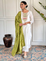 Thumbnail for The52 Embroidered Viscose blend Fabric Straight Kurta, Pant and Dupatta Set