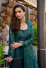 Thumbnail for Anaita Emerald Georgette Stitched Shrug Suit With Embroidered Sequins Work - Distacart