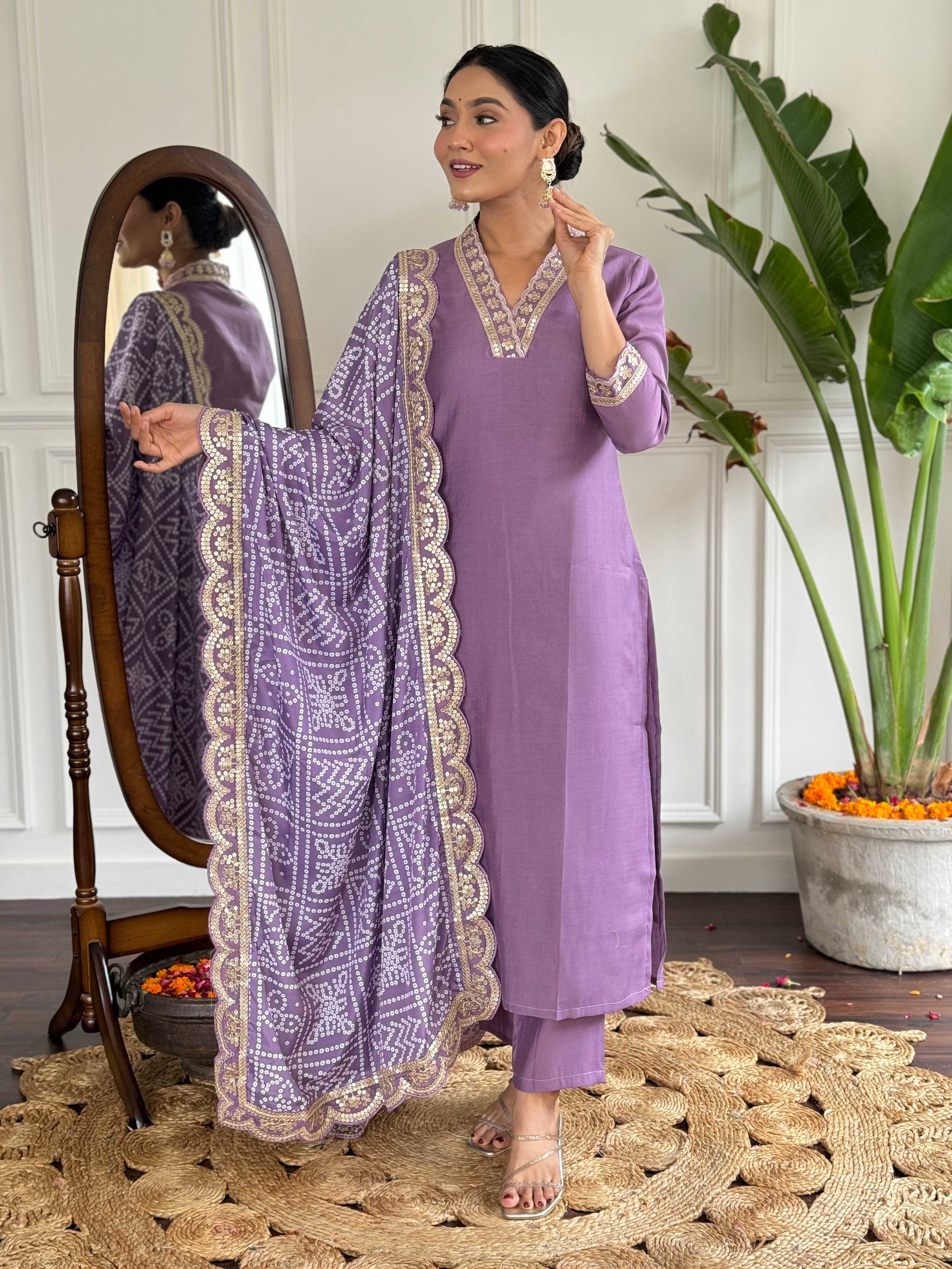 The52 Viscose Silk Fabric work Straight cut Kurta, Pant and Dupatta Set