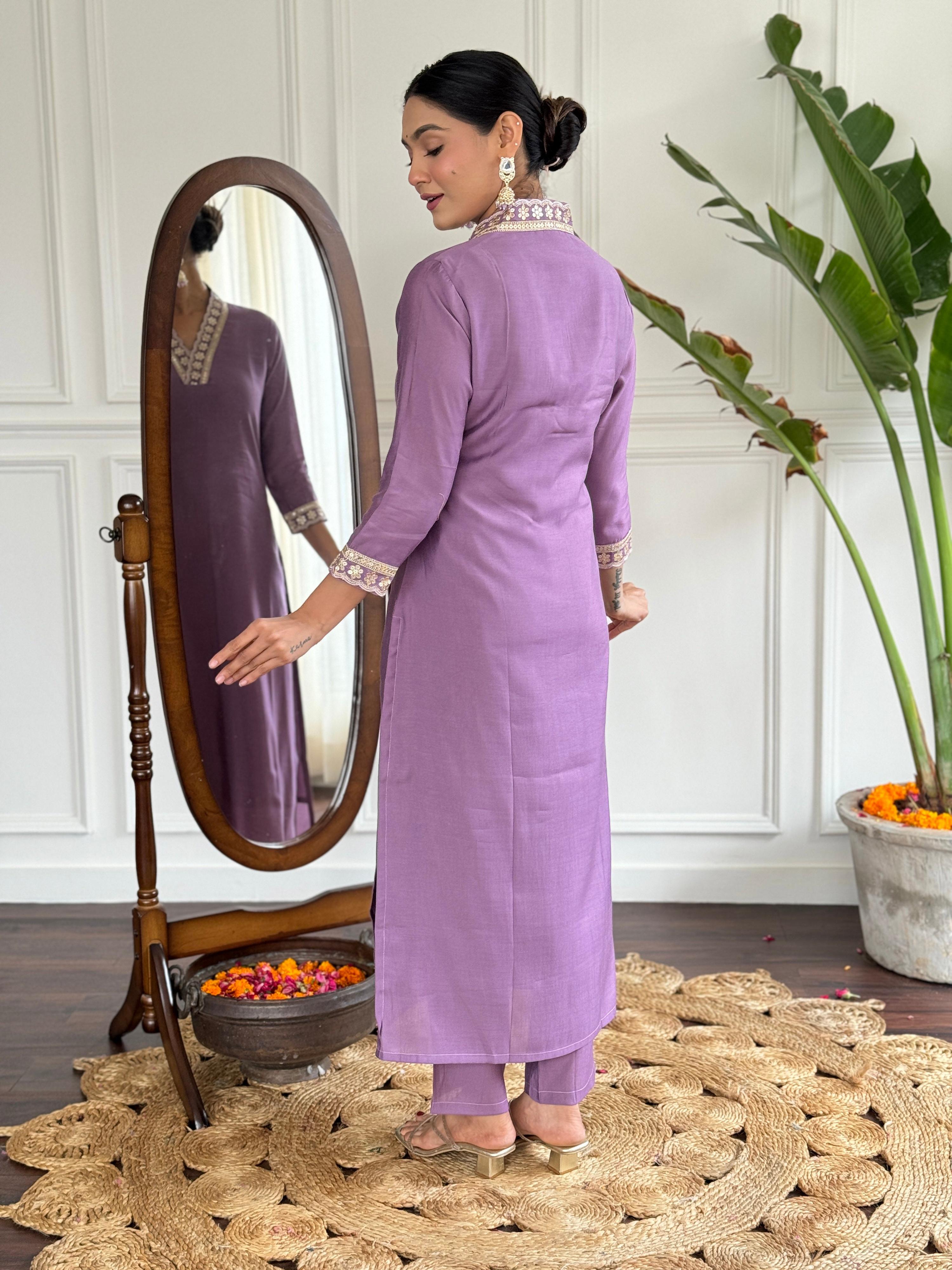The52 Viscose Silk Fabric work Straight cut Kurta, Pant and Dupatta Set