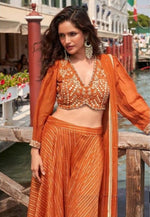 Thumbnail for Anaita Orange Silk Stitched Suit With Embroidery Work - Dista