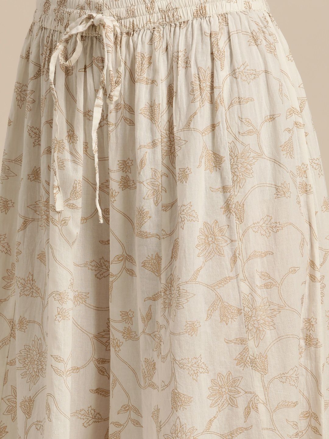 Sangria Women Off-White & Golden Printed Kurta with Palazzos & Dupatta