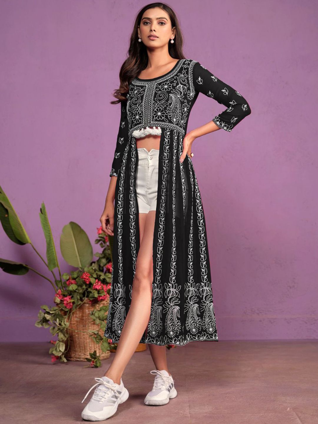 Sangria Women Chikankari Embroidered Round Neck Kurta - Distacart