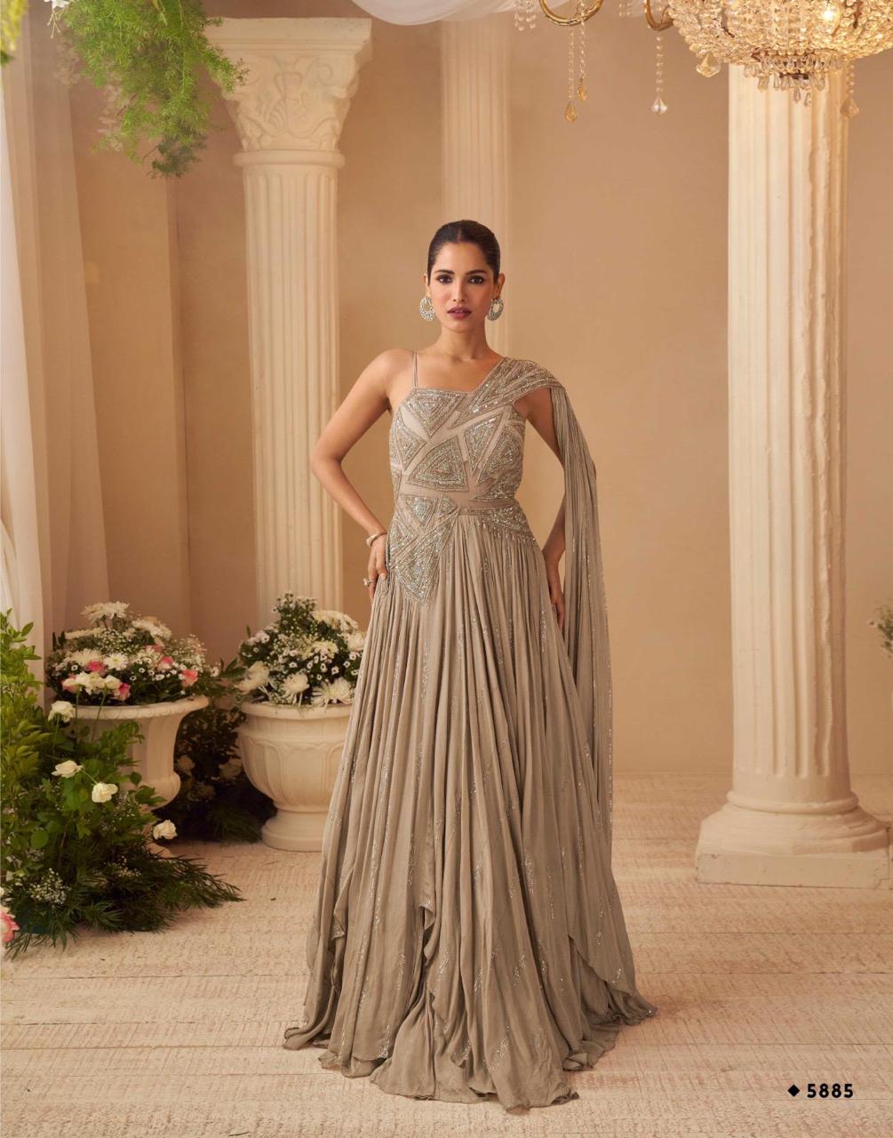 Anaita Chiku Chinon Silk Stitched Gown With Embroidery Work - Dista