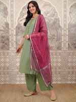Thumbnail for Vishudh Green Embroidered Thread Work Kurta with Trouser & Dupatta