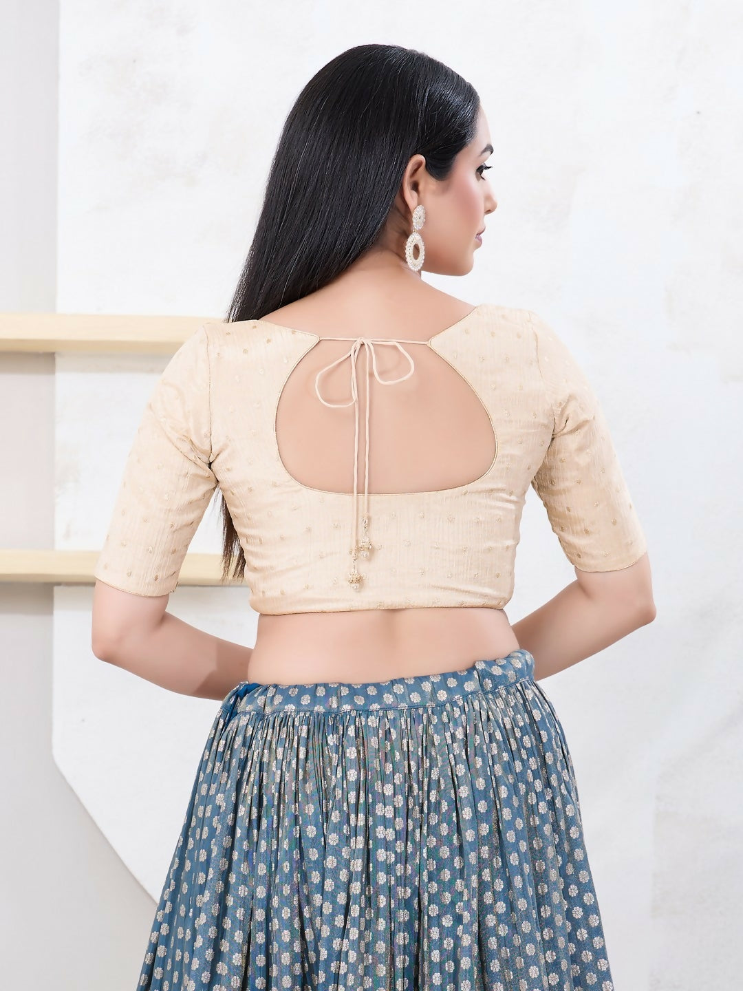 Joban Fashion Cream Tissue Elbow Sleeveless Front Open Blouse