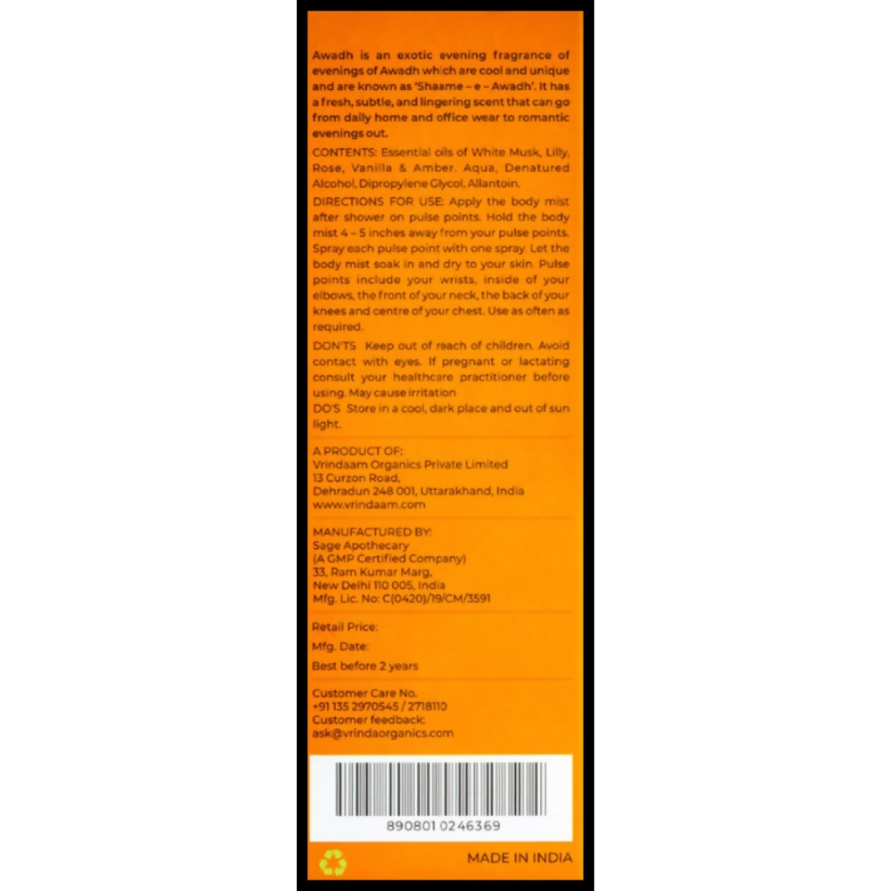 Vrinda Awadh Body Mist Spray - Dista