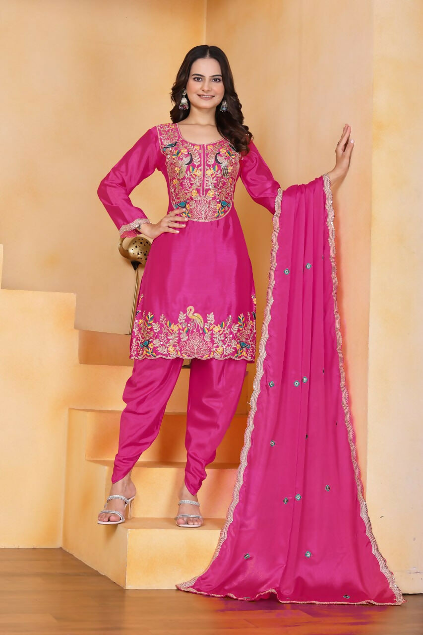Joban Fashion Pink Silk Embroidered Dhoti Dhoti Set - Distacart