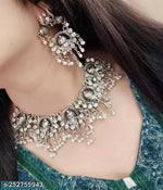 Thumbnail for Tehzeeb Creations Women's Silver Colour Oxidised Ganesha Style Necklace Set With White Pearl - Distacart