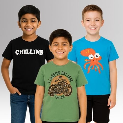Chilins Round Neck Printed Super Combed Cotton T-shirt (Pack of 3)