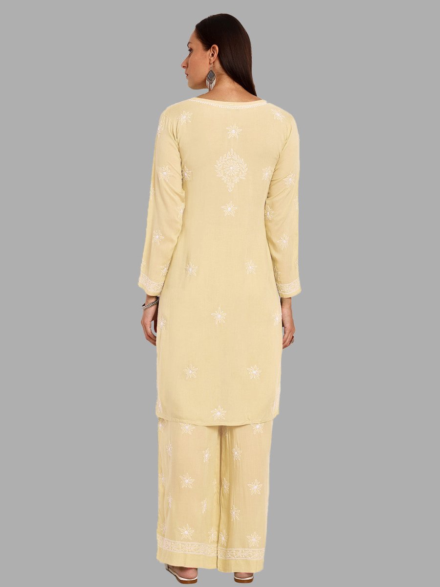 ADA Ethnic Motifs Embroidered Regular Chikankari Kurta with Palazzos - Distacart