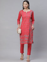 Thumbnail for ADA Women Pink & Blue Chikankari Hand Embroidered Sustainable Handloom Kurta with Trousers - Distacart