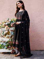 Thumbnail for Kalini Floral Embroidered A-Line Thread Work Kurta with Trousers & Dupatta - Distacart