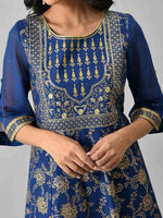 Thumbnail for AURELIA Women Blue Floral Printed Ethnic Maxi Dress - Distacart