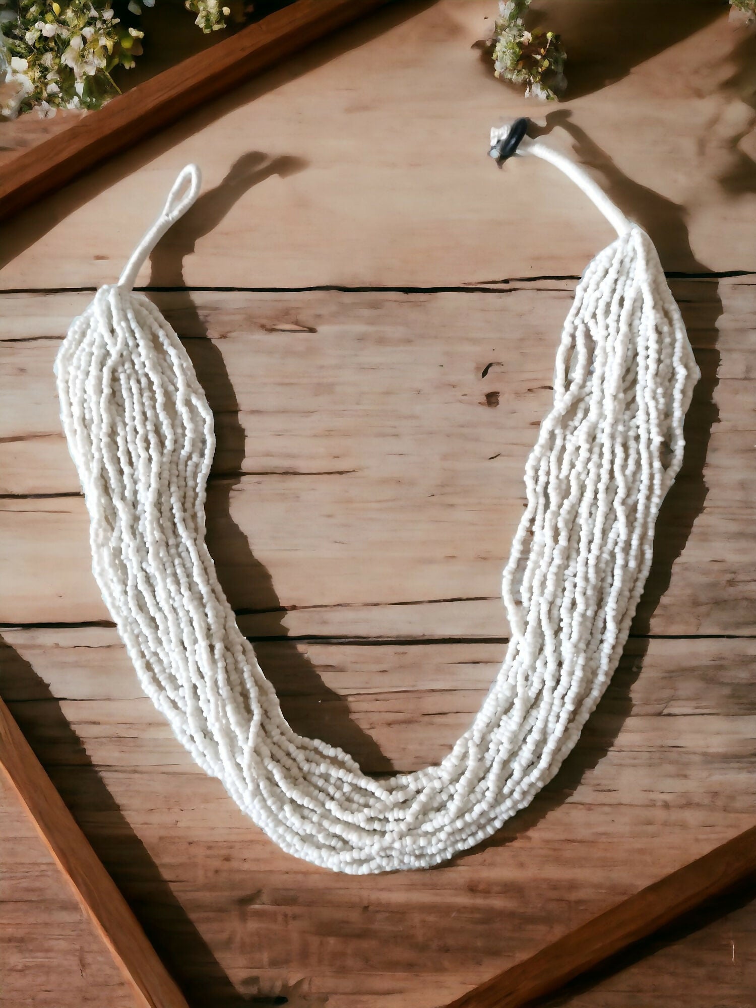 Inhanns Handmade Beaded Multilayer Necklace, 20 Layers - White - Distacart