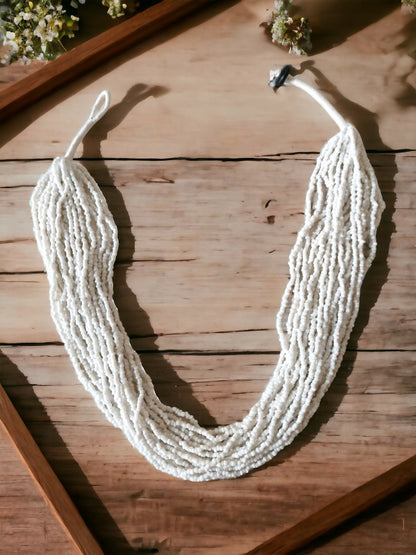 Inhanns Handmade Beaded Multilayer Necklace, 20 Layers - White - Distacart