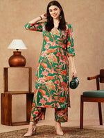 Thumbnail for Kalini Floral Printed Thread Work Regular Straight Kurta With Palazzos - Distacart