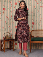 Thumbnail for Ode by House of Pataudi Floral Printed Regular Chanderi Silk Kurta with Trouser - Distacart