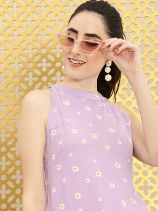 Ode by House of Pataudi Women Lavender & White Floral Printed Rozana Kurta - Distacart