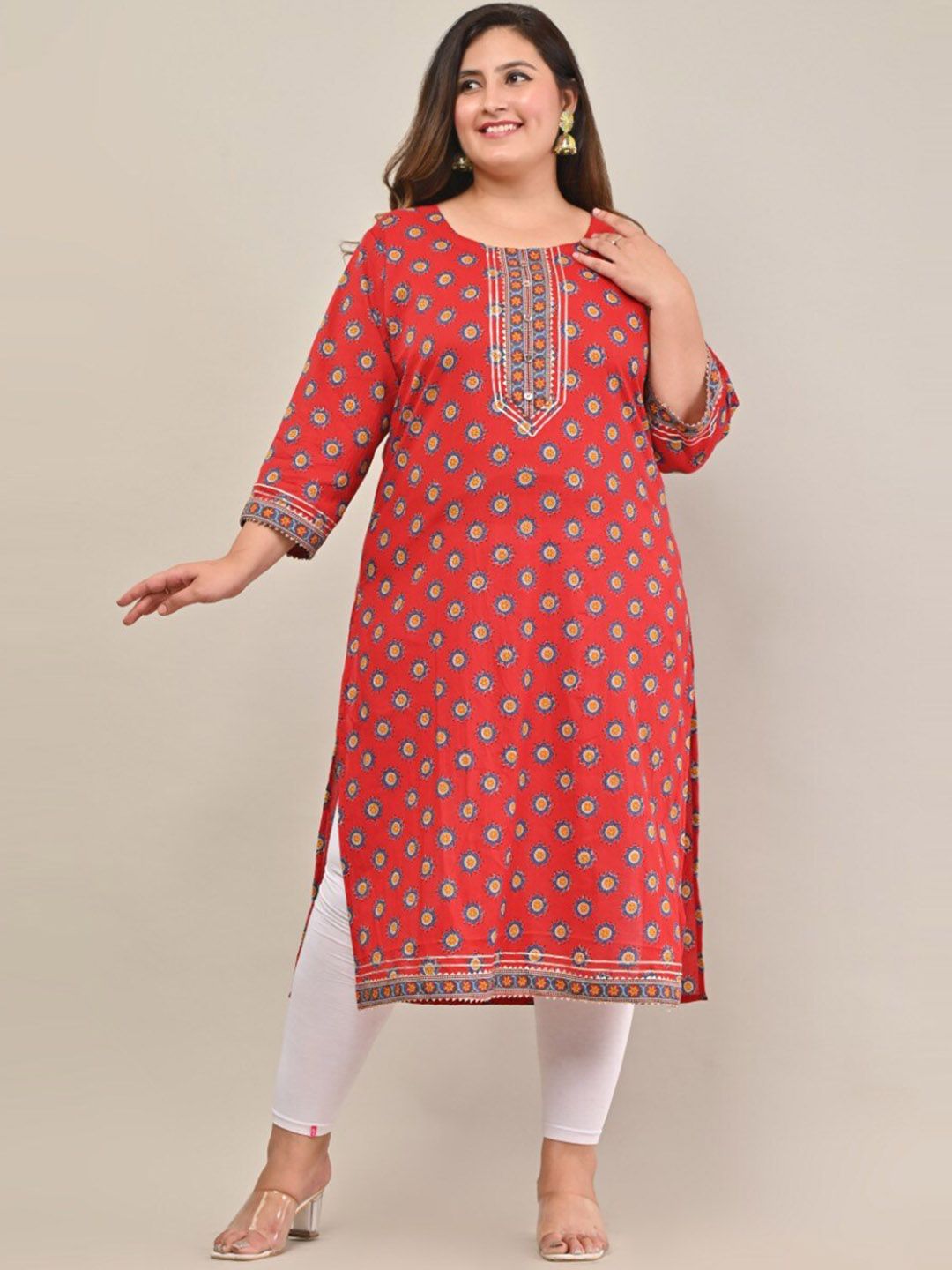 Swasti Plus Size Ethnic Motifs Printed Gotta Patti Pure Cotton Kurta - Distacart