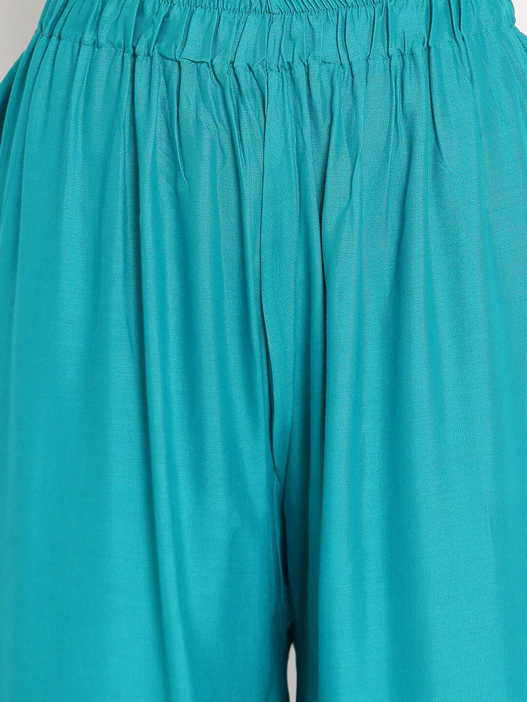 TAG 7 Women Turquoise Blue Solid Flared Palazzos