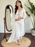 Thumbnail for The52 Women's Viscose Thread work Straight Kurta with Pant and Dupatta Set