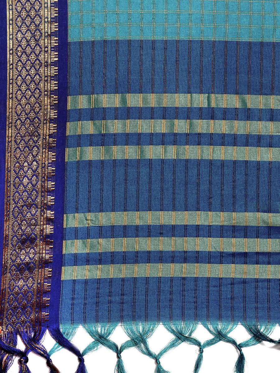 Anouk Blue & Gold-Toned Woven Design Pure Silk Banarasi Saree - Distacart