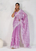 Thumbnail for Monjolika Fashion Lavender Thread Work Soft Burberry Ceremonial Trendy Saree - Distacart