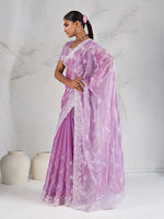 Thumbnail for Monjolika Fashion Lavender Thread Work Soft Burberry Ceremonial Trendy Saree - Distacart