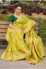 Thumbnail for Monjolika Fashion Indian Traditional Wear Parrot Green Color Dola Silk Saree