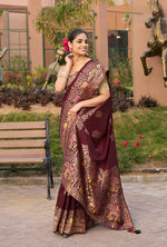Thumbnail for Monjolika Fashion Indian Traditional Wear Maroon Color Dola Silk Saree
