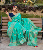Thumbnail for Monjolika Fashion Indian Traditional Wear Turquoise Color Dola Silk Saree