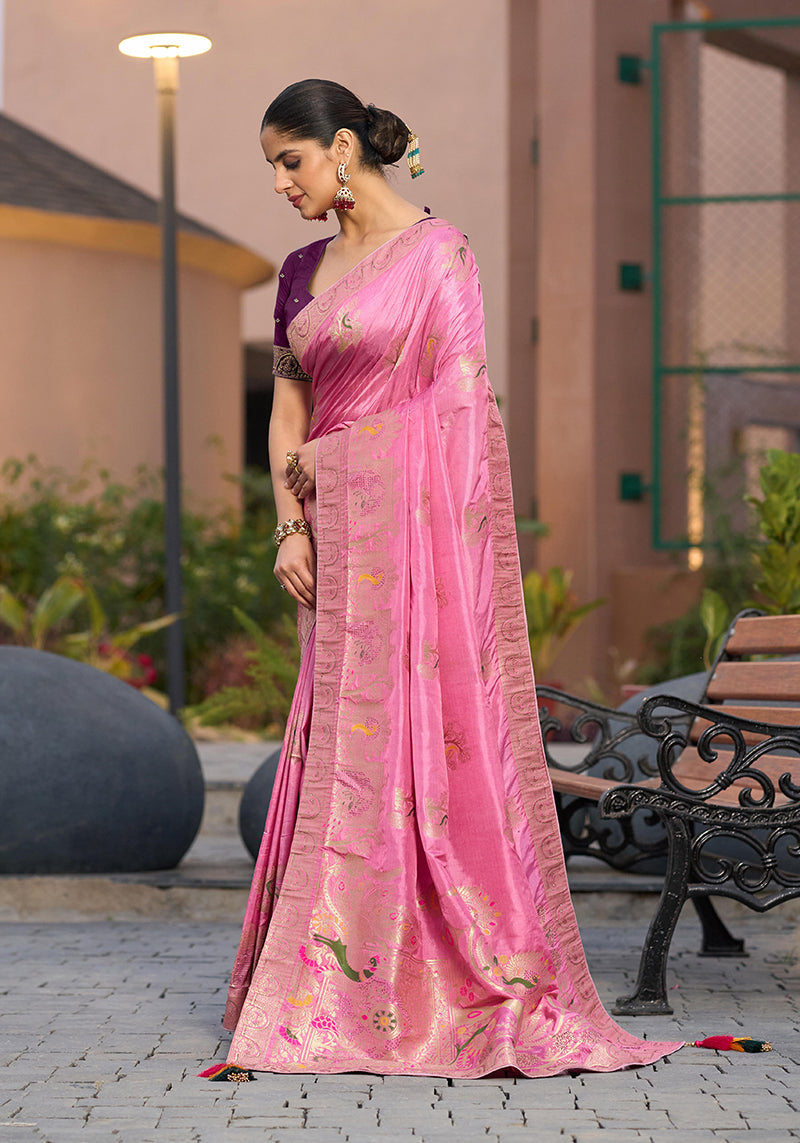 Monjolika Fashion Dola Silk Meenakari Weave Work Traditional Saree In Light Pink - Distacart