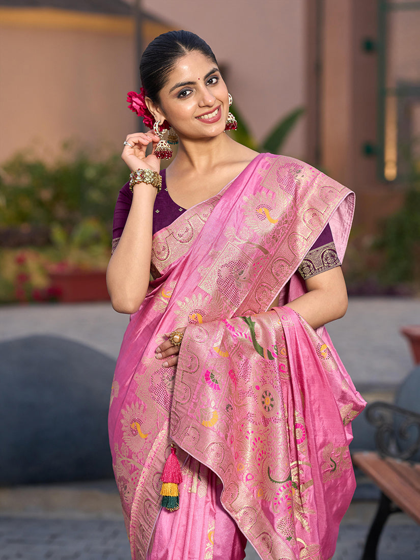 Monjolika Fashion Dola Silk Meenakari Weave Work Traditional Saree In Light Pink - Distacart