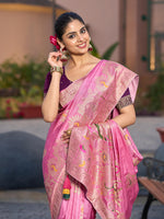 Thumbnail for Monjolika Fashion Dola Silk Meenakari Weave Work Traditional Saree In Light Pink - Distacart